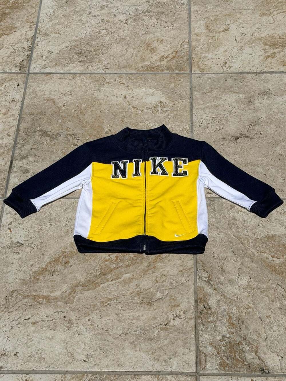 Y2K Nike Toddler Baby Boy Full Zip Track Jacket Yellow Navy Size 18M